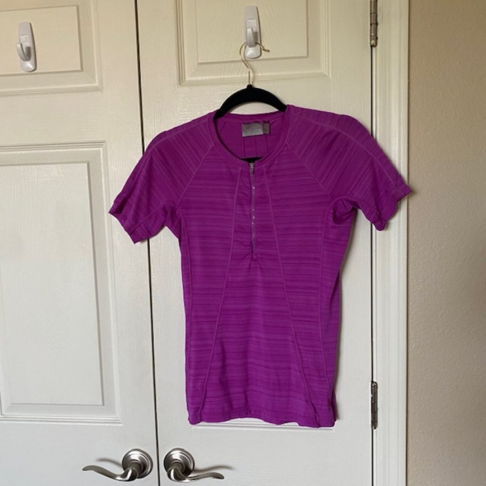 Athleta Purple Short-Sleeve Swim Top with Front Zip